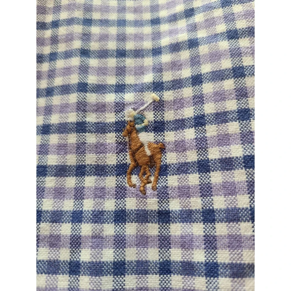 Polo Ralph Lauren Mens Gingham Button Down Shirt Purple Blue Cotton Small